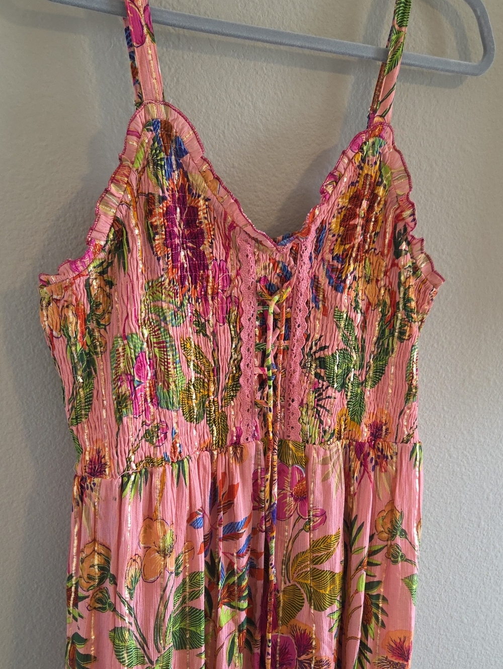 NWT Tropical Lurex Stripes Tiered Boho Maxi Dress XL to 2X